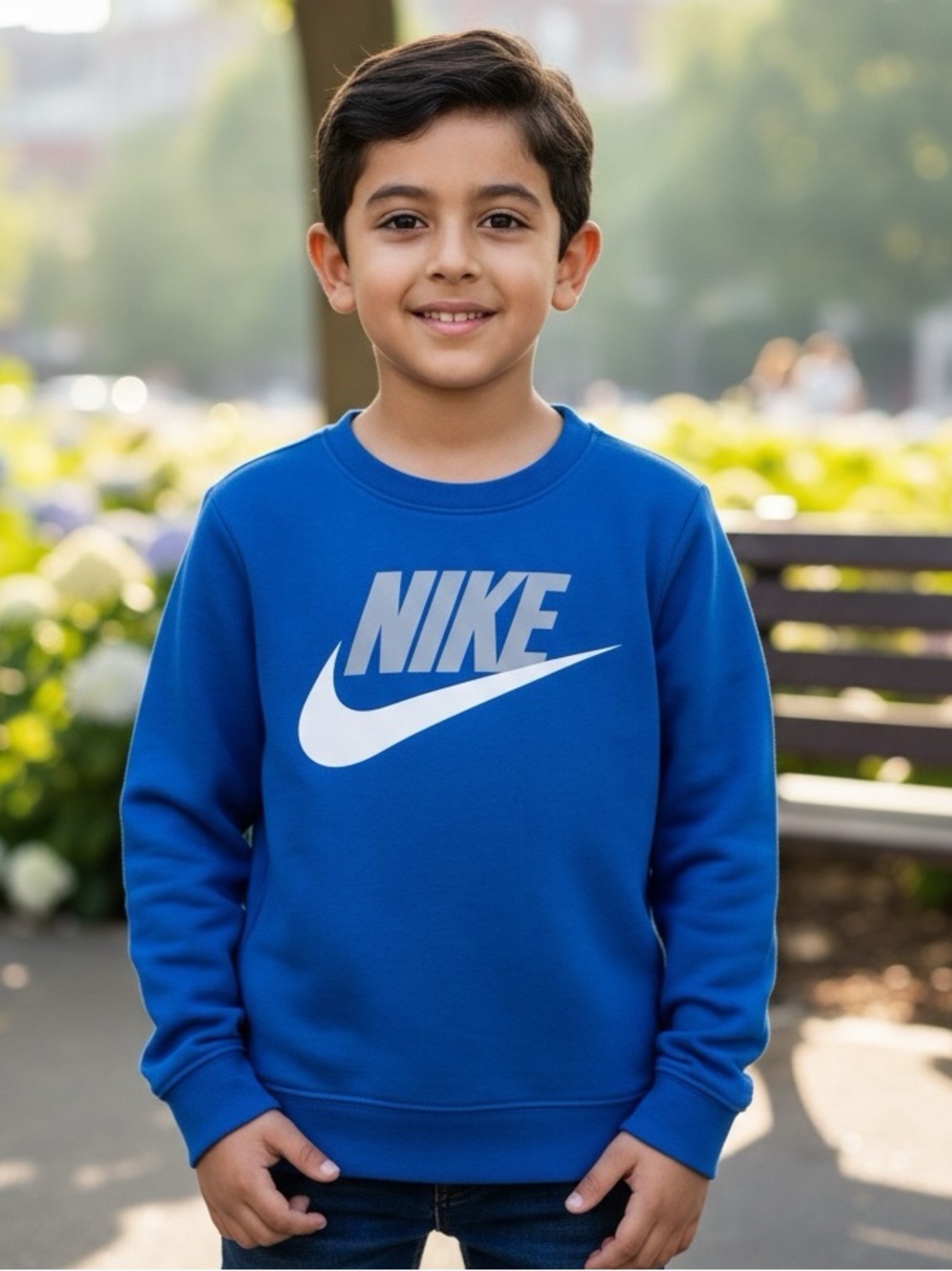 👛(ANY 2/$10) NIKE Blue Logo Sweatshirt Size 5-6 VIDEO